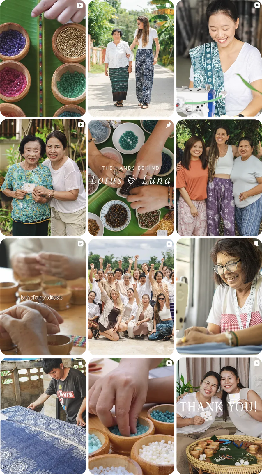 Instagram grid of twelve mission posts featuring the artisans at work