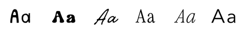 Six brand typefaces shown as Aa samples